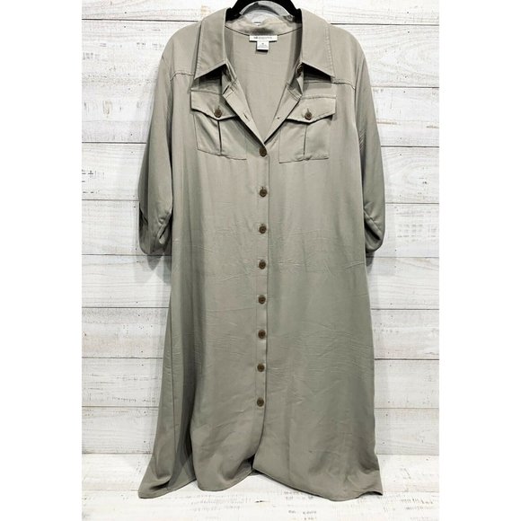 Liz Claiborne Dresses & Skirts - Liz Claiborne Dress Women's 14 Full Button Blouse Dress Dark Sand W/ Pockets